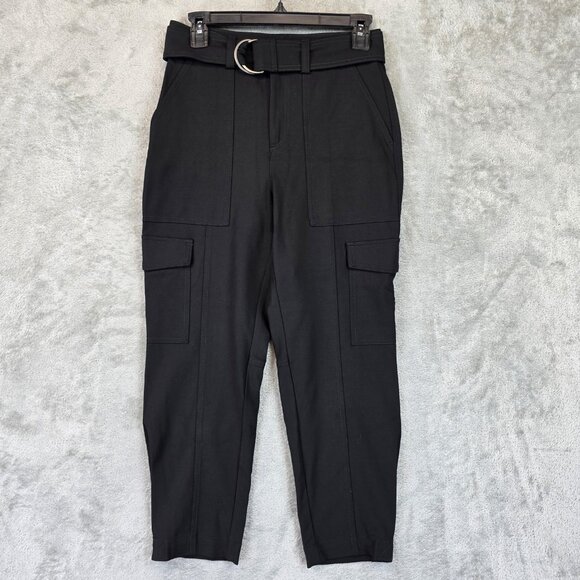 Banana Republic Pants Womens Petite 2 Black Cargo Belted D-Ring High Rise Ankle - Picture 1 of 12